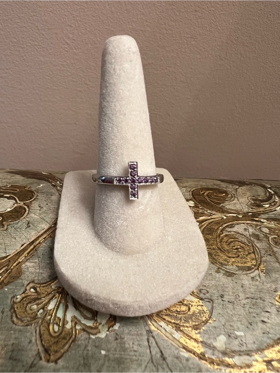 Jewelry - Silver Cross Ring with Purple Gem Crystals Size 7